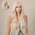 Qi Bangs White Gold Color Barbie Style Big Wave Long Curly Hair Fluffy Wig Full-Head Wig