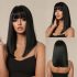 Wig Women Summer Long Hair Natural Full Head Cover Mid-Length Straight Hair Fashion Air Bangs Black