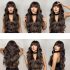 Fashion Women's Wig Long Curly Hair with Bangs Black Brown Big Wave Wig Head Cover