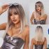 Qi Bangs Beige Long Straight Hair Natural Seamless Punk Wig Full-Head Wig Female