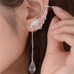 Foreign Trade Wish European and American Trendy Earrings Angel Wings Rhinestone Ear Clip Crystal Chain Tassel Earrings