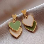 2024 New Korean Style White Green Heart Drop Earrings For Women Contracted Heart Pearl Asymmetrical Earring Girl Party Jewelry