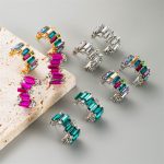 Alloy Inlaid Color Diamond Personality Simple C- Shaped Earrings Female Earrings