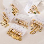 Stainless Steel Diamond-Embedded Earrings Set Simple Love Butterfly Flower Titanium Steel