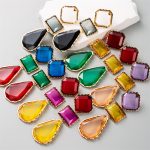 Fashion Alloy Square Earrings Color Water Drop Resin Eardrop Jewelry Bohemian Vintage Earrings