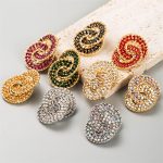 Colorful Crystals-Phase Buckle Multi-Layer round Alloy Diamond-Embedded Geometric Earrings Trendy Women's