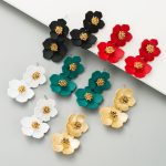 Fashion Temperament Multi-Layer Flower Earrings Female Alloy Paint Simple and Popular Silver Pin