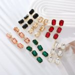 Fashion Long Multi-Layer Square Glass Drill Earrings Female Niche Simple and Light Luxury Banquet