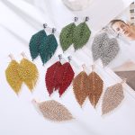 Diamond Leaf-Shaped Tassel Earrings Women's Fashion Temperament Red Personalized