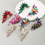Fashion Cool Colorful Crystals Alloy Rhinestone-Encrusted Flower Earrings Trendy Women