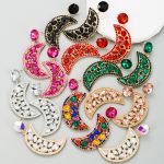 Fashion Crescent Alloy Colorful Crystals Eardrops Moon Earrings Female 925 Silver Needle