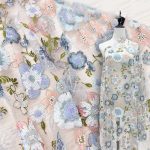 Multi-Color Floral Embroidery Lining Sequins Pearl Embroidery Wedding Dress Fabric