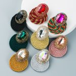Colorful Crystals Series Exaggerated Personalized Oval Glass Drill Earrings Handmade Lines Woven Ear Studs