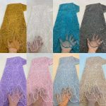 Lace Fabric Sequined Embroidered Fabric Multi-Color Sequin Wedding Dress Gown Fabric