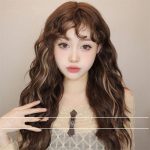 Women Wig Vintage Dyed Brown Wool Small Curly Bangs Light Idle Style Wig Head Cover