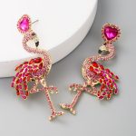 Flamingo Earrings Women's Long Rhinestone Earrings Retro Exaggerated Alloy Earrings