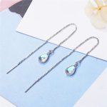 Sterling Silver Threader Pull Through Ear Opal Long Chain Dangle Earrings