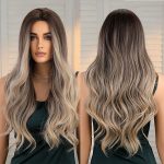 Wig Female Medium Gradient Brown Long Curly Hair Big Wave Full Head Wig Fashion