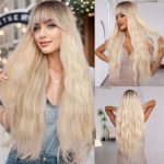 Fashion Wig Chemical Fiber Full-Head Wig Air Bangs Fluffy Gradient Golden Big Wave Long Curly Hair Full Top Wig