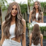 Mid-Length Long Curly Wig Female Hair Hanging Ear Dyed Fluffy Big Wave Mixed Brown Hair Color Full-Head Wig