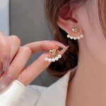 2024 New Metal Heart-Shaped Pearl Earrings For Women Korean Fashion Back Hanging Earring Girls Shiny Zircon Exquisite Jewelry