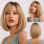Wig Women Bangs Bob Head Gradient Golden Chemical Fiber Wig Fashion