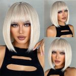 Wig Female Straight Bangs White Gold Color Short Straight Hair Haircut Full-Head Wig