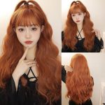 Wig Women Long Hair Straight Bangs Water Ripple Orange Natural Wig Head Cover