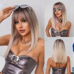 Qi Bangs Beige Long Straight Hair Natural Seamless Punk Wig Full-Head Wig Female