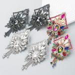 Fashion Super Flash Alloy Colorful Crystals Long Fringe Earrings Women's Luxury Dazzling Exaggerating Eardrops