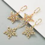 Fashion Stars Rhinestone-Encrusted Pendant Long Fringe Earrings Sterling Silver Needle Women's Ear Studs