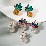 Fresh All-Match Earrings Women's Earrings Alloy Inlaid Color Rhinestone Pineapple Earrings