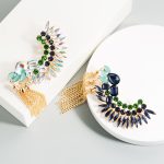 Fashion Rhinestone Chain Tassel Earrings Women's Geometric Ear Clip Eardrop