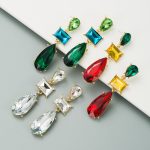 Fashion Color Rhinestone Stud Earrings Drop-Shaped Glass Drill Shiny Women