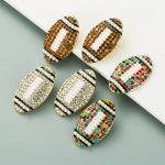 Dripping Oil Earrings Exaggerated Alloy Inlaid Diamond Rugby Earrings Vintage Pearl Female