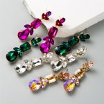 Fashion Temperament Super Shiny Colorful Rhinestone Long Eardrops Geometric Drop Earrings Female Accessories