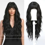 Natural Black Fringe Fashion Big Wave Long Curly Hair Fluffy Lady Wig Full-Head Wig