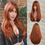 Wig Women Long Straight Hair Dirty Orange Color Hair Full-Head Wig Fashion