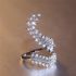 Graceful Leaves Both End of Open Ring Silver Color Girl Cocktail Party Rings Shine Crystal Zircon Fashion Women Jewelry