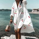 Women Shirt Dress Mini Short Holiday Oversized Tunic Floral Print Ladies Summer