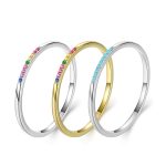 925 Sterling Silver Trendy Rainbow  Stackable Colorful Finger Rings For Women Female Wedding Statement Jewelry
