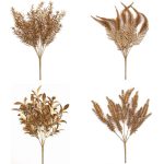 Artificial Plant Gold Silver Leaves Christmas Wedding Decorative Fake Flower Floral DIY Accessories