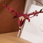 Open slit hot G-String pearl sexy massage women's underwear sexy sequin embroidery transparent mesh low waist T pants