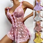 Womens Mesh Sheer Lingerie G-string Thong Sexy See-through Nightdress Sleepwear