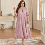 Women Plus Size Maxi Dresses Large 2024 New Summer Pink Luxury Designer Elegant Abayas Long Muslim Evening Party Clothing