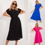 Women's Clothing Solid Color Casual Buttons Short-Sleeved Midiskirt Dress