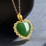 Gold Heart Stone Pendant 925 Sterling Silver Chain Necklace Women Lady Jewellery