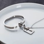 Titanium Steel Love Heart Lock Bangle Bracelet Key Pendant Necklace Couples Set