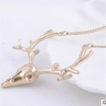 BIG STAG HEAD SKULL antler LONG NECKLACE gold plated GOTH PUNK deer antlers