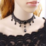 2PC Retro Court Gothic Personality Characteristic Multi-Layer Crystal Lace Necklace Clavicle Chain